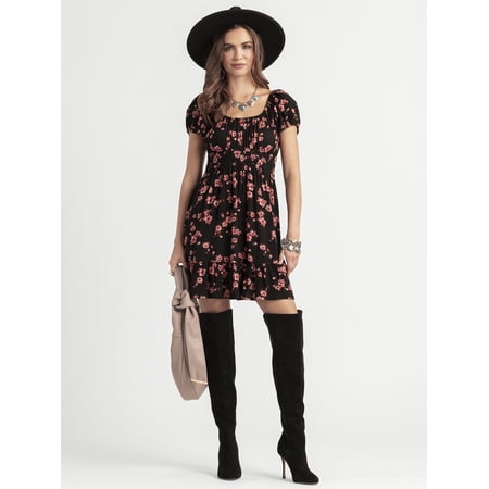Jessica Simpson Women's Leah Ruched Mini Dress with Puff Sleeves, Sizes XS-XL