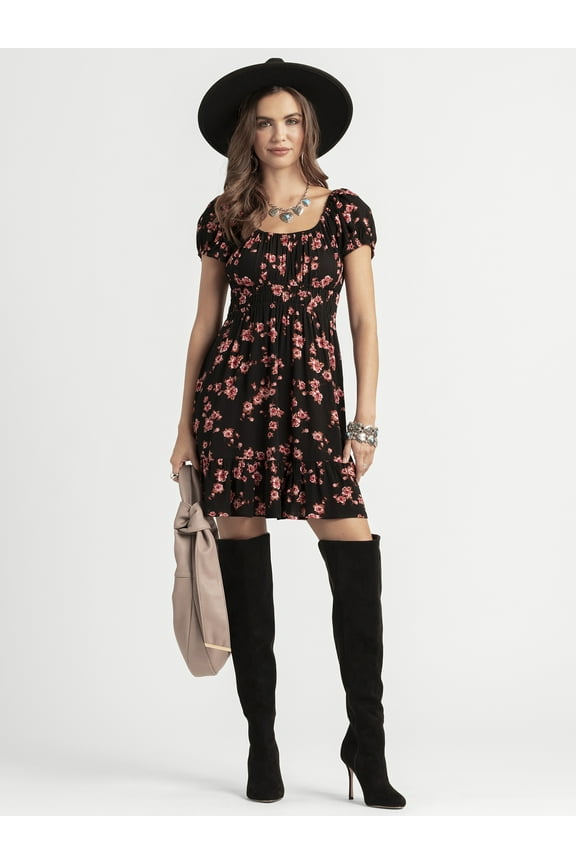 Women's Leah Ruched Mini Dress with Puff Sleeves, Sizes XS-XL