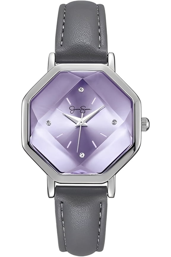 Women's Leather Band Watch, Octagon Faceted Crystal Dial, Classic Quartz Movement, Stylish Dress Watch for Women