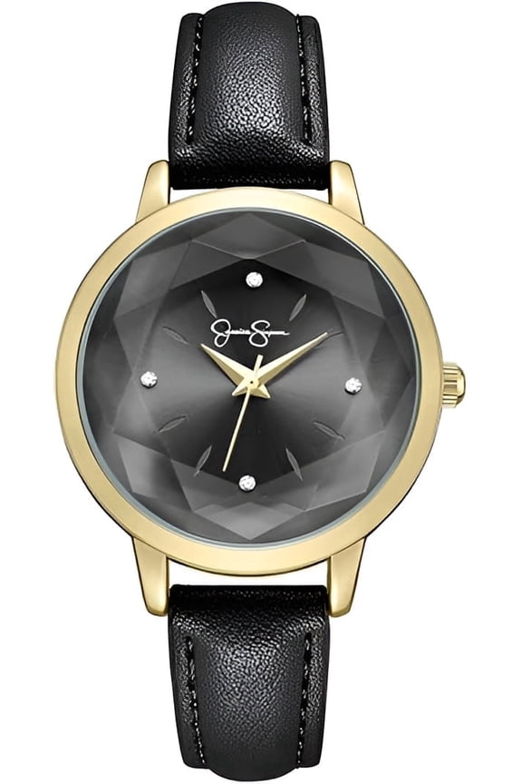 Women's Leather Band Watch, Round Faceted Crystal Dial, Classic Quartz Movement, Elegant Dress Watch for Women