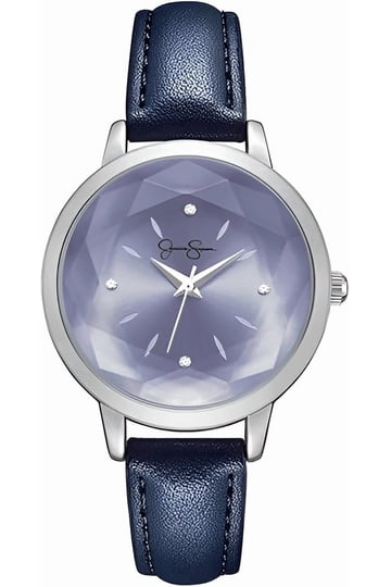 Jessica Simpson Silver Faceted Dial Watch with Navy Strap Faceted Glass Watch in Navy – Jessica Simpson main image 3