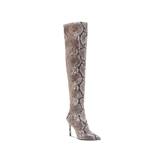 Jessica Simpson Women's Livelle Thigh High Snake Print Pointed Toe Boots Brown Size 8.5 M
