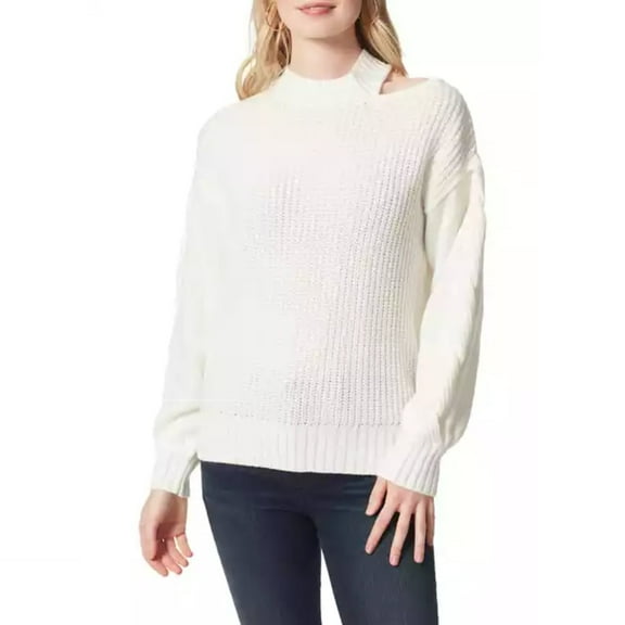 Jessica Simpson Women's Long Sleeve Cut Out Shoulder Pullover Sweater (White, S)