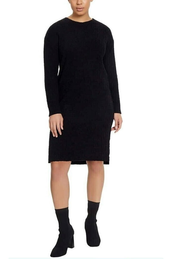 Women's Long Sleeve Fleece Dress (Black, Medium)