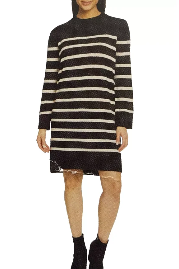 Women's Long Sleeve Knit Mini Sweater Dress Black L