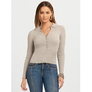 Jessica Simpson Womens and Womens Plus Luanne Polo Sweater with Long Sleeves, Lightweight, Sizes XS-4X