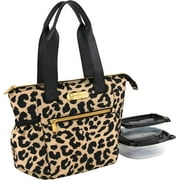 Jessica Simpson Women’s Lunch Bag for Work Insulated with Containers, Lunch Bag with Pockets, Straps - Luxurious Leopard