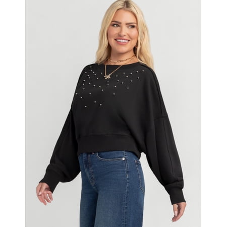 Jessica Simpson Women's Merril Embellished Crewneck Pullover Top, Sizes XS-XL