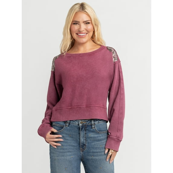 Jessica Simpson Women's Merril Embellished Crewneck Pullover Top, Sizes XS-XL