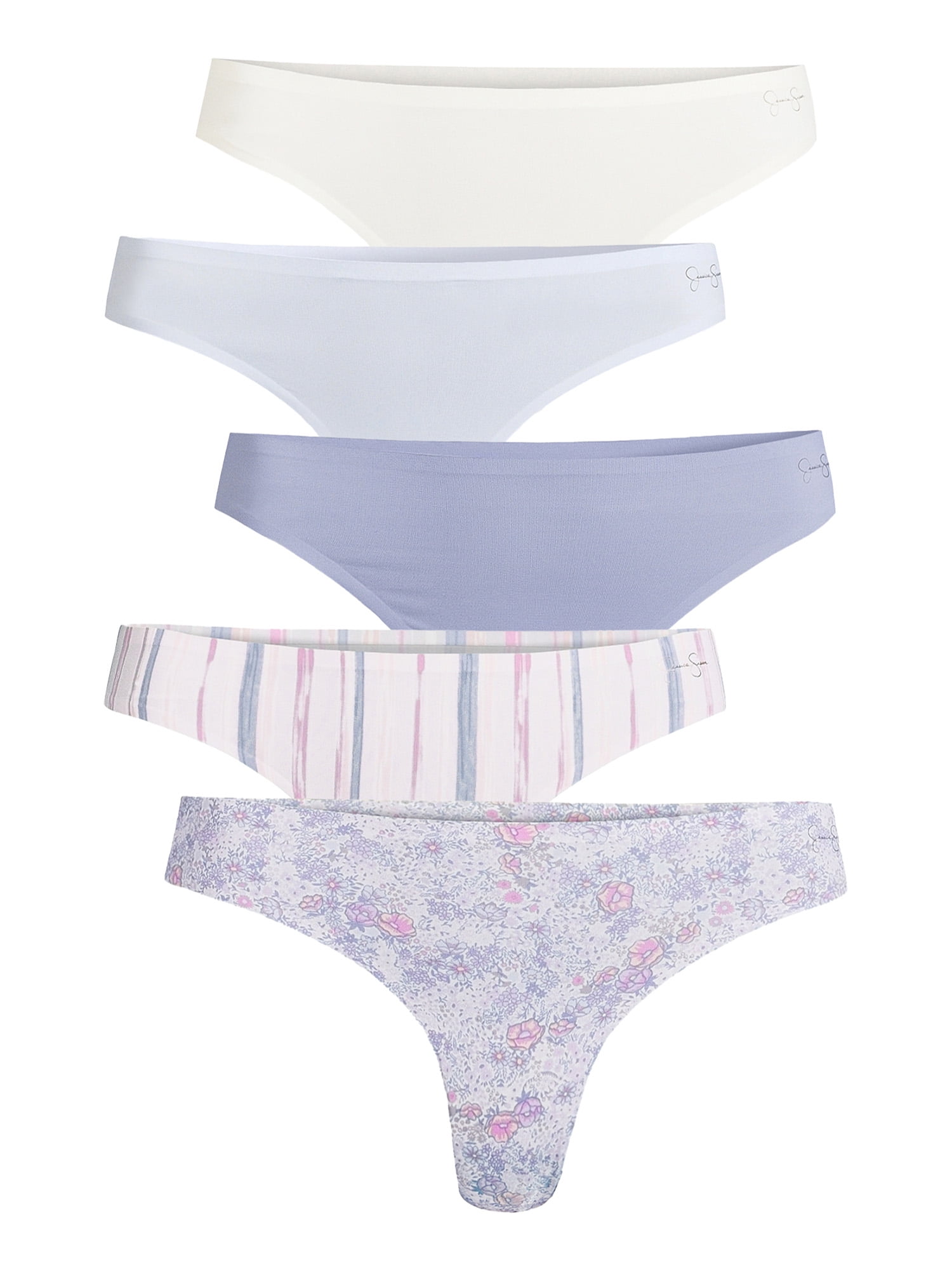 Jessica Simpson Womens Micro Bonded Thong Panties, 5-Pack, Women's, Size: Medium, Purple