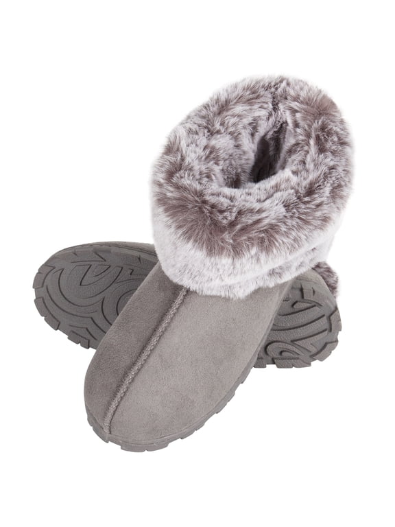Women's Microsuede Super Soft Bootie Slippers with Indoor Outdoor Sole