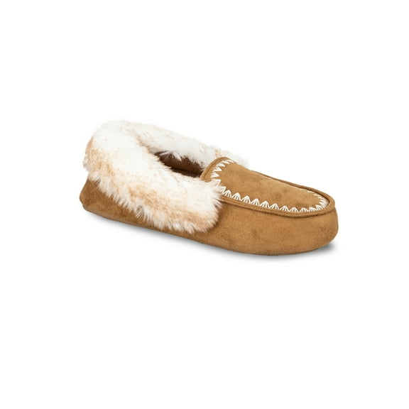 Jessica Simpson Microsuede Whipstitch Tipped Faux-Fur Moccasin Slipper