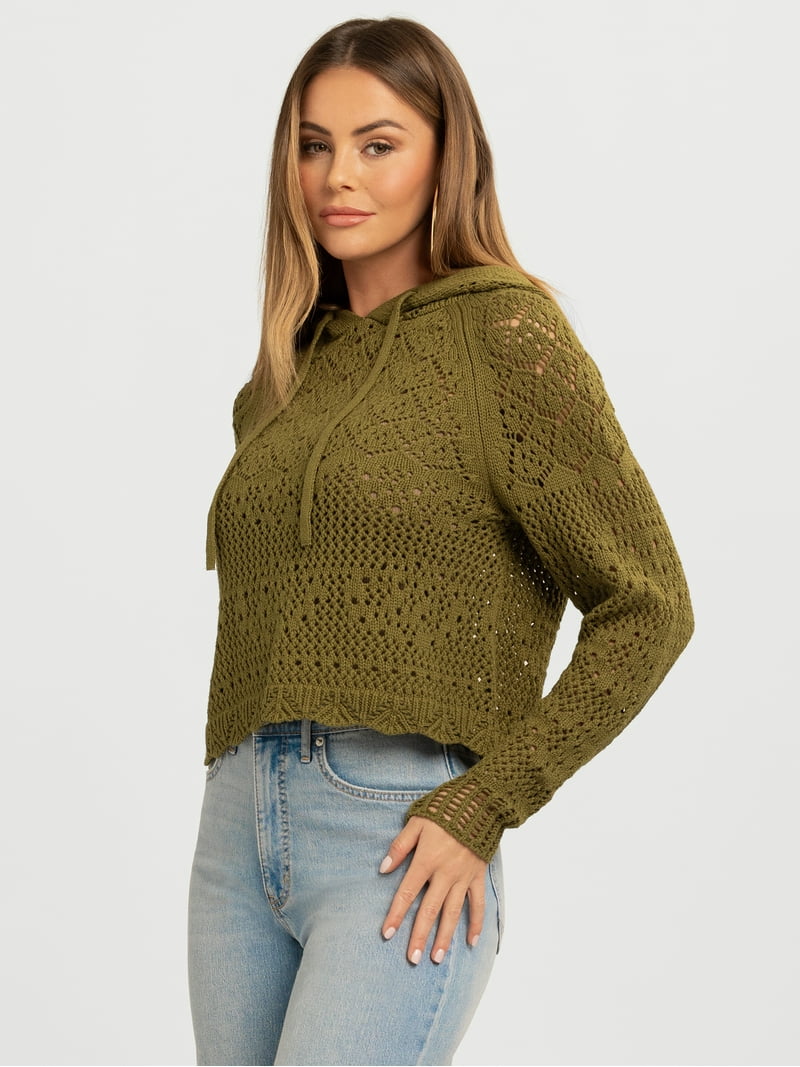 Jessica Simpson Women's Mikaela Pointelle Hoodie Sweater with Long
