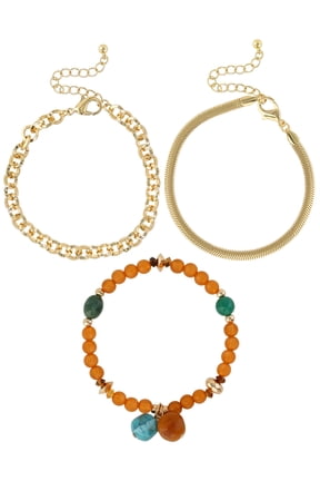 Women's Gold-Tone Multi-Bead Bracelet Stack, 3 Pack