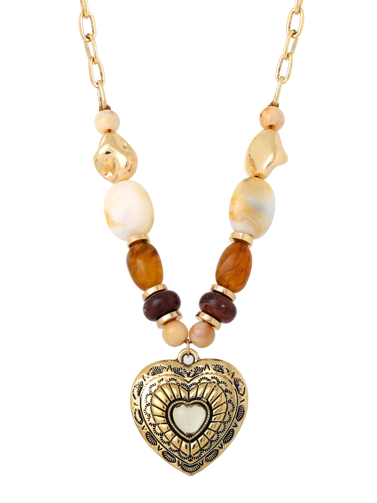 Jessica Simpson Women's Gold-Tone Multi Bead Heart Necklace