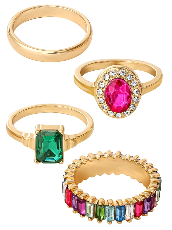 Women's Multi Color CZ Ring Set, 4-Piece, Size 7