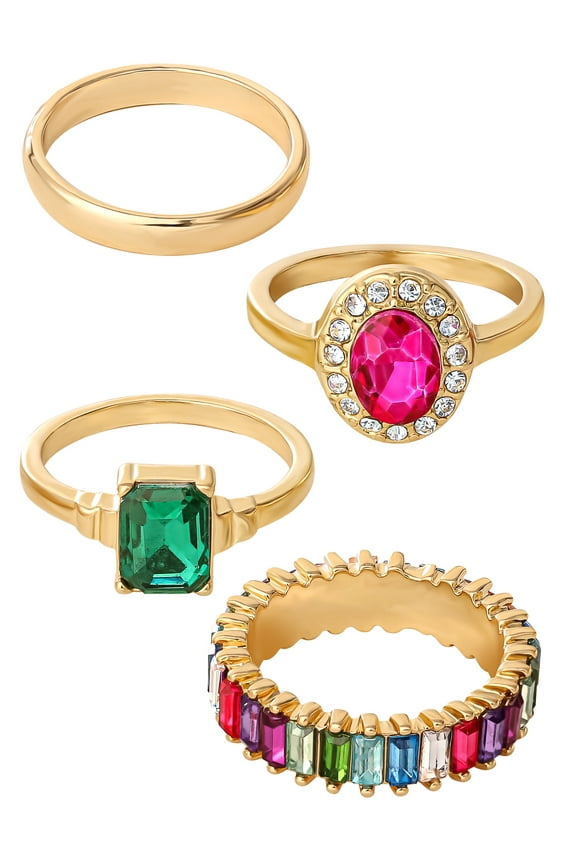 Women's Multi Color CZ Ring Set, 4-Piece, Size 7