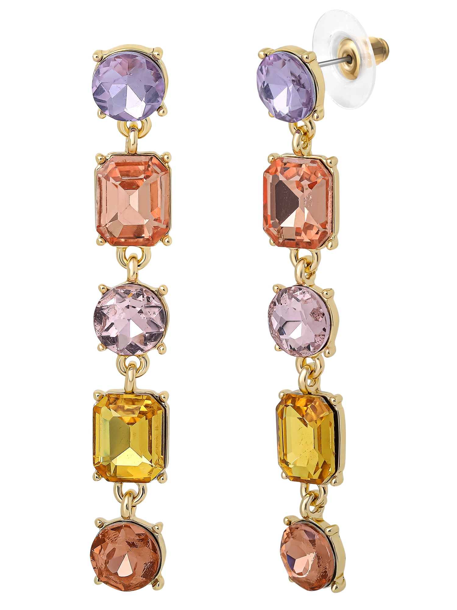 Jessica Simpson Women's Crystal Linear Drop Earrings with Multicolor Accents