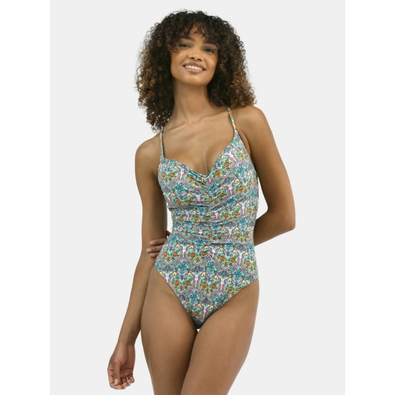 Jessica Simpson Women's Print Cinched One Piece Swimsuit, Sizes XS-XXL