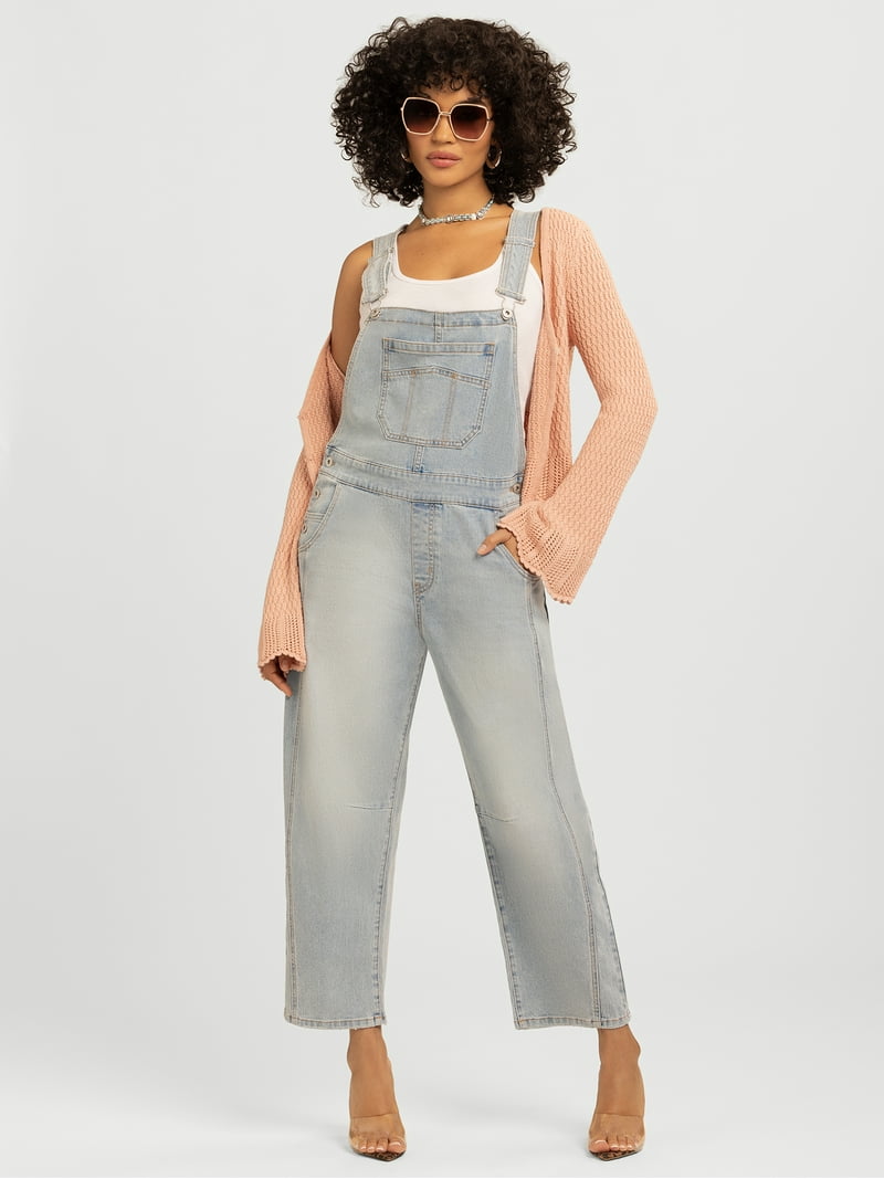 Jessica Simpson Women's Cropped Barrel Leg Denim Overalls, 26