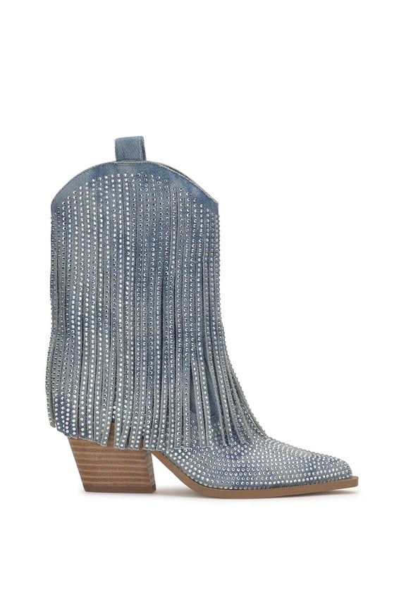 Fringe Bootie in Denim Blue