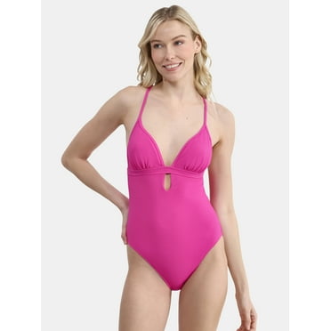Jessica Simpson Women’s Pique Plunge One Piece Swimsuit, Sizes XS-XXL