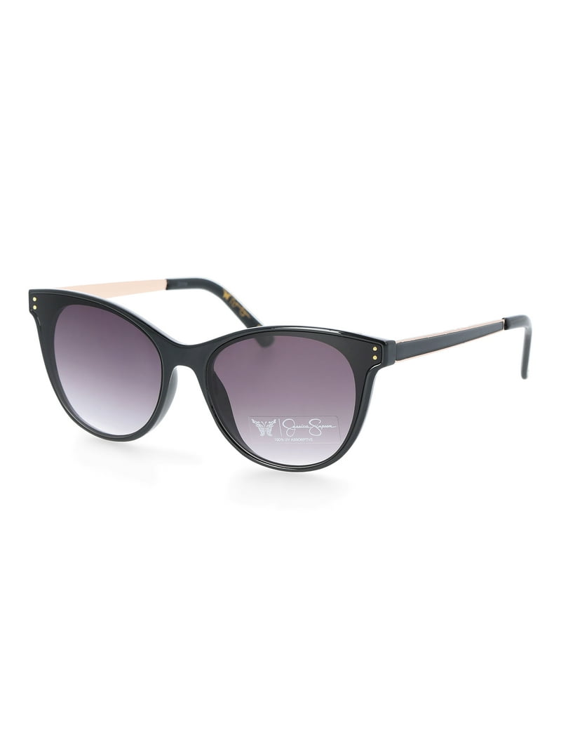 Jessica Simpson Women's Plastic Metal Cat Eye Sunglasses, Black
