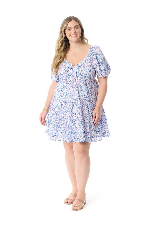 Women's Plus Size Adalle Tiered Cotton Mini Dress, Sizes 0X-5X