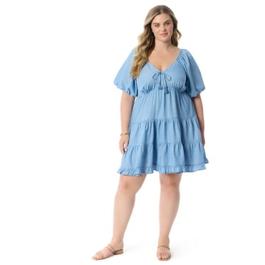 Jessica Simpson Women's Plus Adalle Denim Tiered Short Dress, Sizes 0X-5X