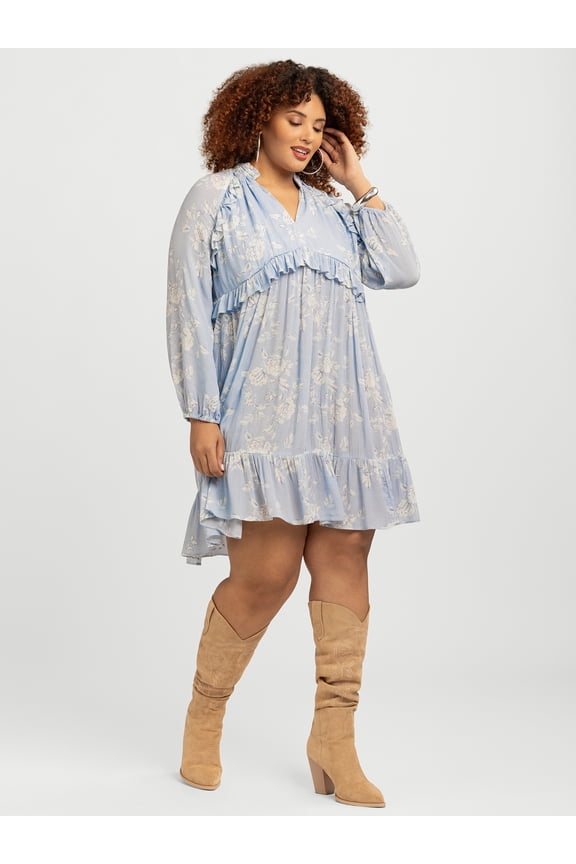 Women's Plus Calanthe Ruffle Mini Dress, Sizes 0X-4X