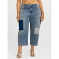 thumbnail image 1 of Jessica Simpson Women's and Women's Plus Cherry Cropped Patchwork Barrel Jeans, 25" Inseam, Sizes 2-24W, 1 of 7