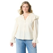 Jessica Simpson Women's and Women's Plus Arista Ruffle Long Sleeve Shirt, Sizes XS-5X