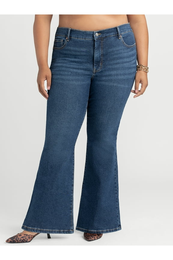 Women's and Women's Plus Daisy Fitted Flare Jeans, 30.5", 32.5", and 34.5" Inseams, Sizes 2-26W