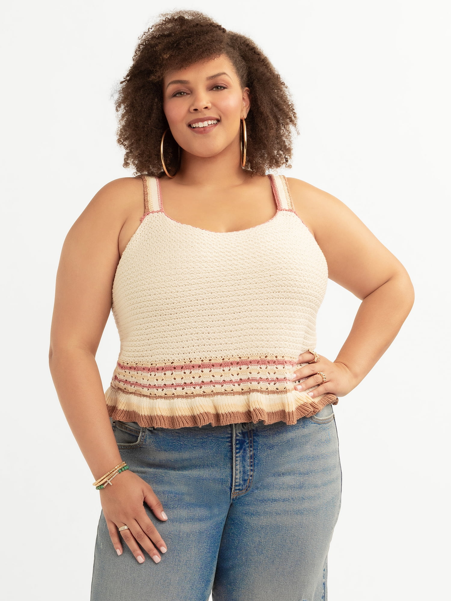 Jessica Simpson Women's and Women's Plus Saoirse Crochet Tank, Sizes XS-4X