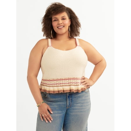 Jessica Simpson Women's and Women's Plus Saoirse Crochet Tank, Sizes XS-4X