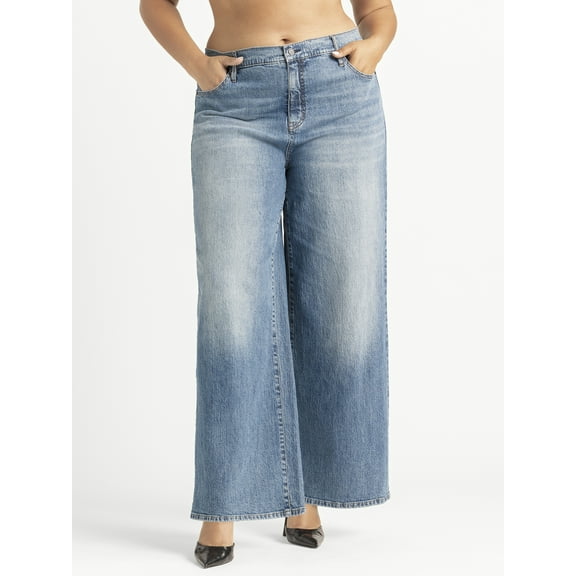 Jessica Simpson Women's and Women's Plus Freesia Wide Leg Jeans, 32" Inseam,Sizes 2-24W