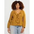 thumbnail image 1 of Jessica Simpson Women's Plus Hilaria Cotton Ruffle Top with Long Sleeves, Sizes 0X-4X, 1 of 6