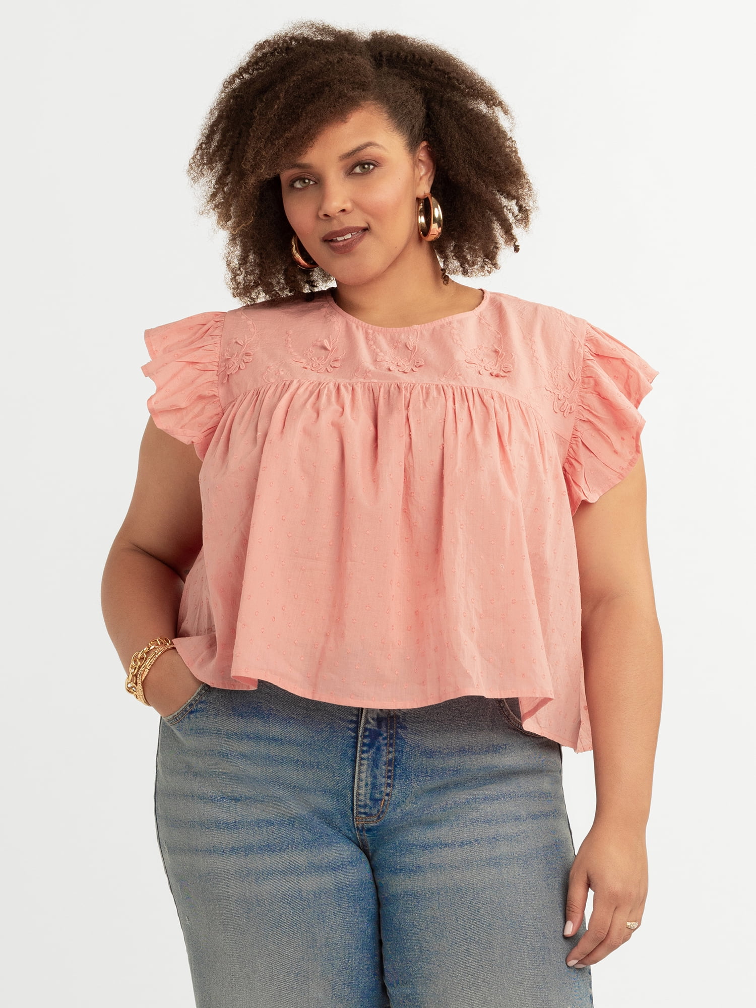 Women's and Women's Plus Chandler Flutter Sleeve Top, Sizes XS-4X