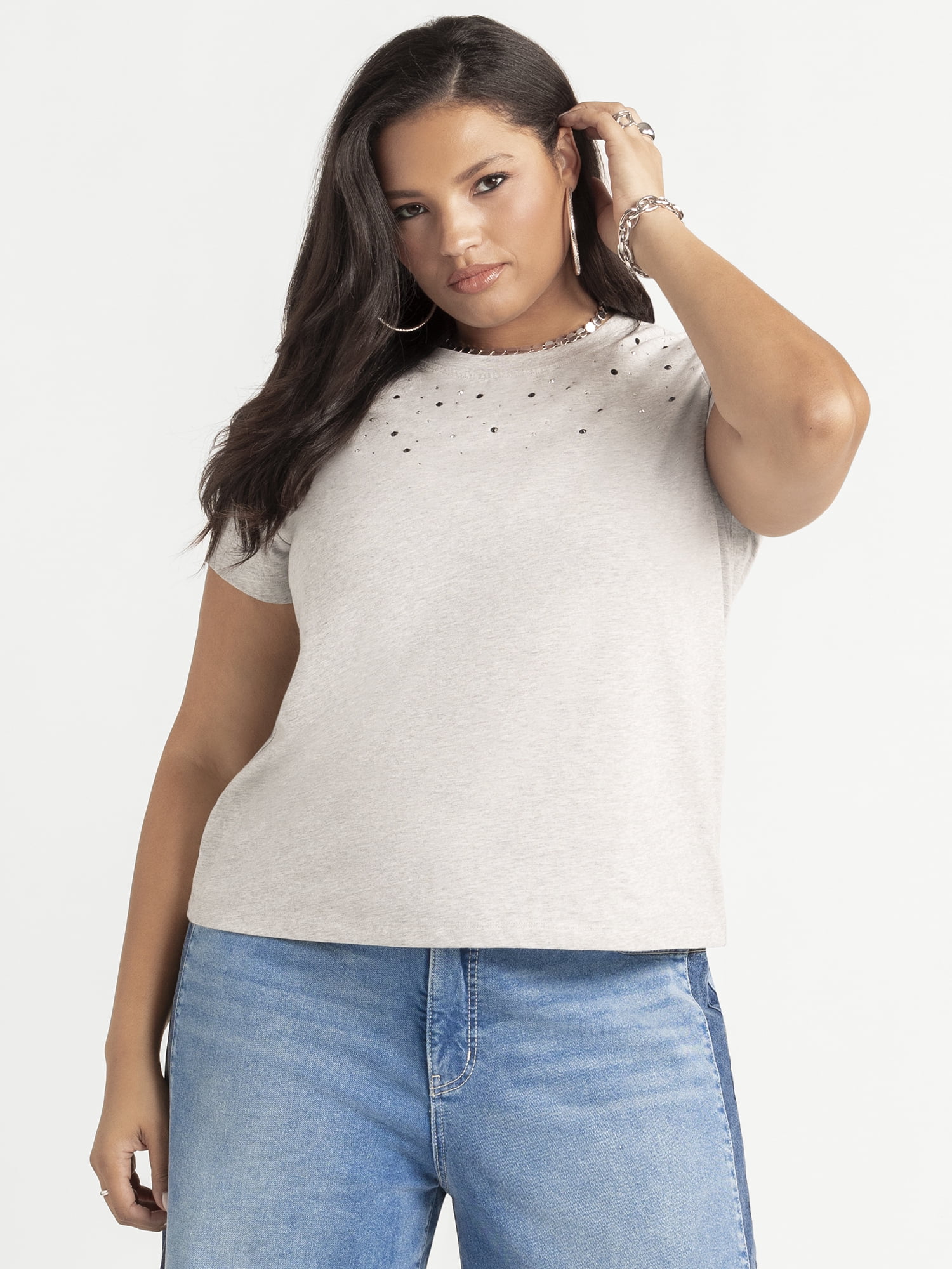 Jessica Simpson Women's Plus Kortnee Studded T-Shirt, Sizes 0X-4X