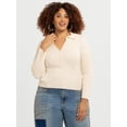 thumbnail image 1 of Jessica Simpson Women's and Women's Plus Luanne Polo Sweater with Long Sleeves, Lightweight, Sizes XS-4X, 1 of 6
