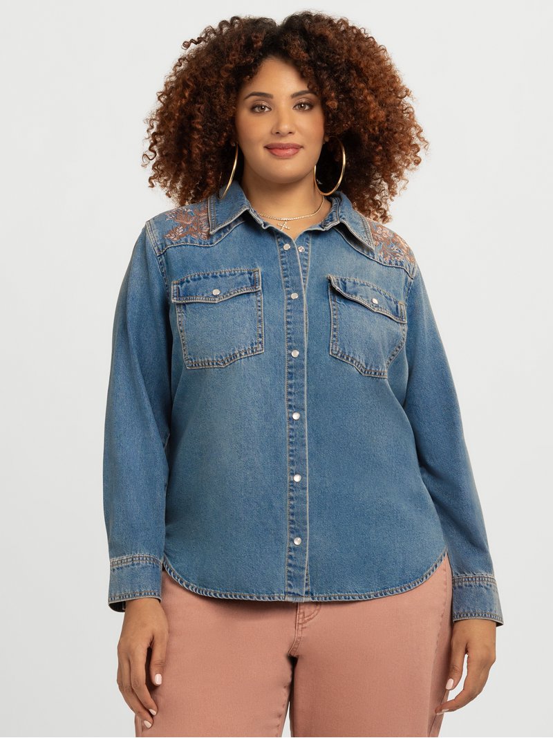 Jessica Simpson Women's Relaxed Denim Shirt with Long Sleeves