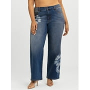 Women's and Women's Plus Rosa Print Mid Rise Relaxed Straight Leg Jeans, 32.5" Inseam, Sizes 2-24W