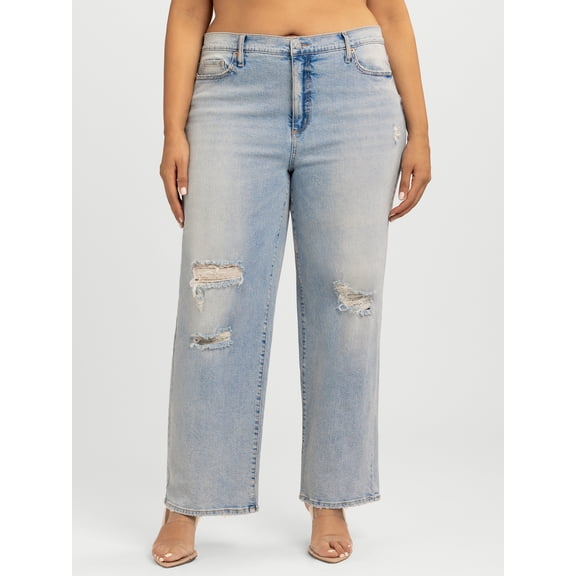 Jessica Simpson Women's Plus Size Rosa Mid Rise Relaxed Straight Leg Jeans, 31.5" Inseam, Sizes 16W-24W