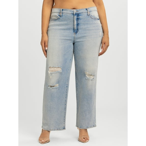 Jessica Simpson Women's Plus Size Rosa Mid Rise Relaxed Straight Leg Jeans, 31.5" Inseam, Sizes 16W-24W