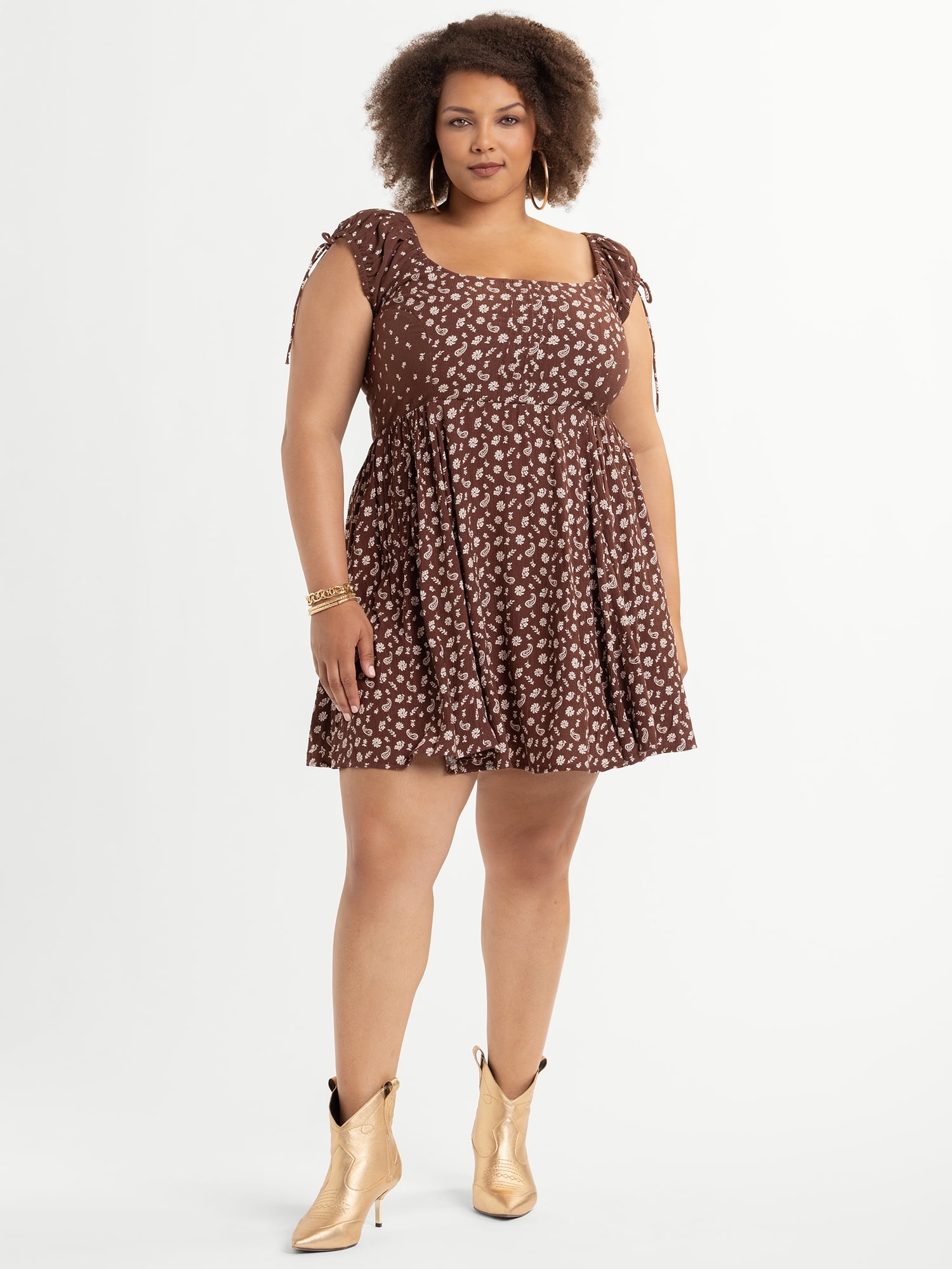 Jessica Simpson Women's Plus Size Aylani Smocked Mini Dress, Sizes 0X-4X