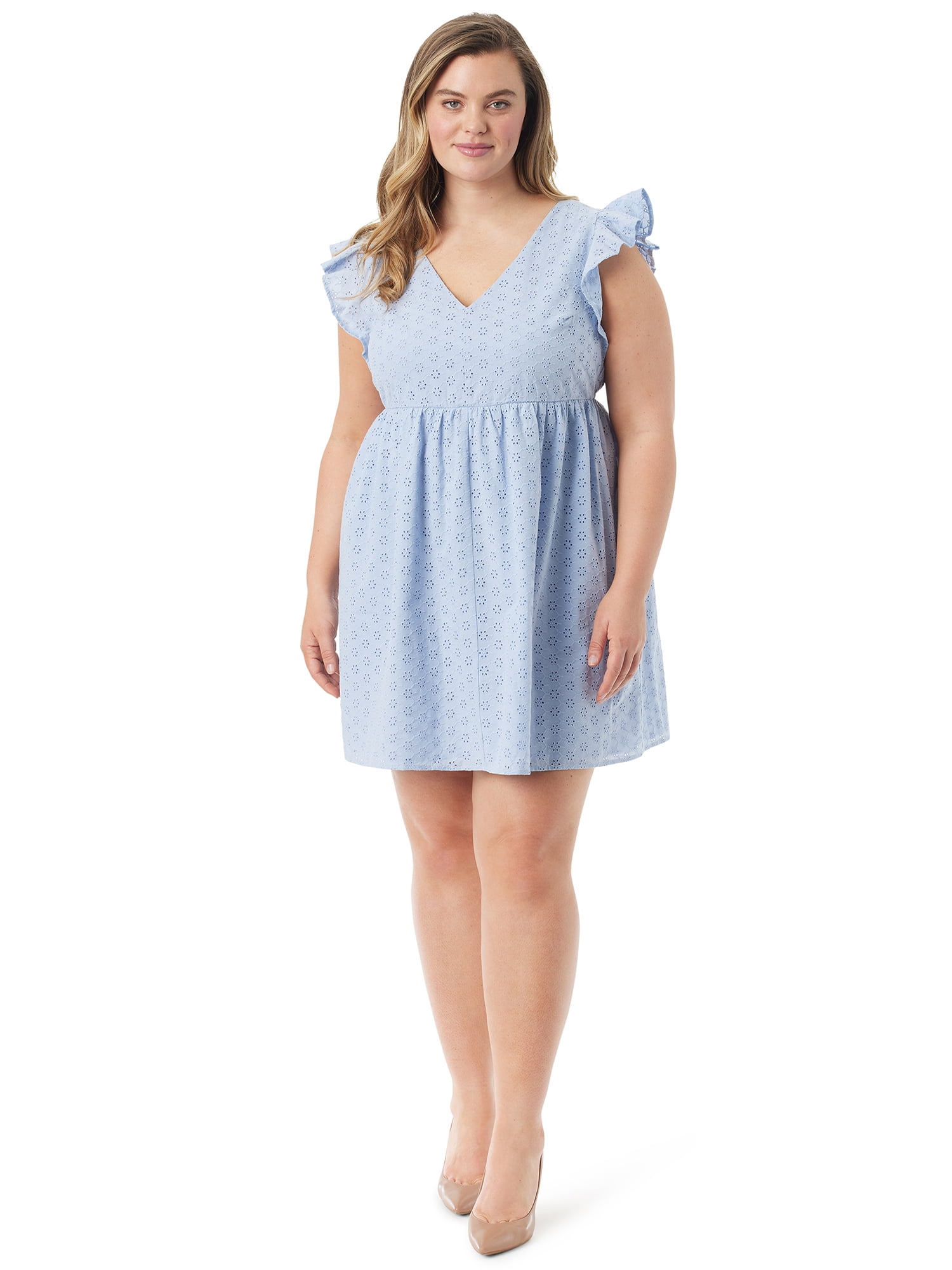 Jessica Simpson Women s Plus Size Baby Doll V Neck Dress Walmart