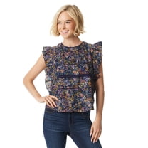 Jessica Simpson Women's Carly Flutter Short Sleeve Tee - Loose Fit V-Neck Blouse