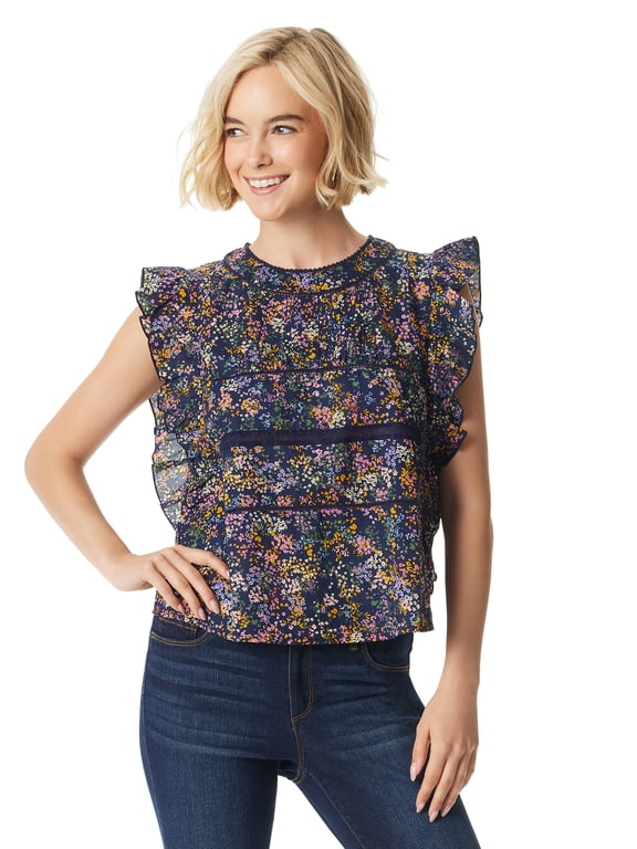 Women's and Women's Plus Size Ruby Flutter Woven Top