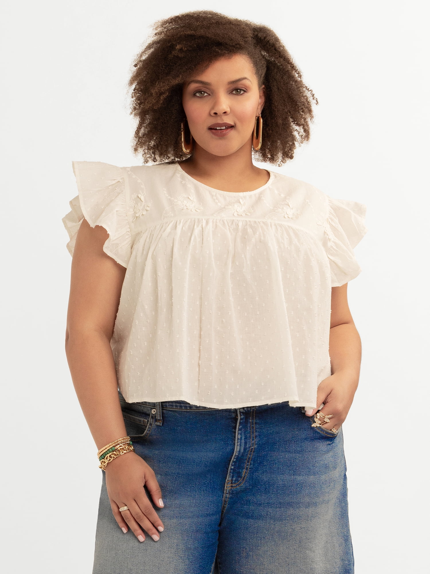 Jessica Simpson Women's and Women's Plus Chandler Flutter Sleeve Top, Sizes XS-4X
