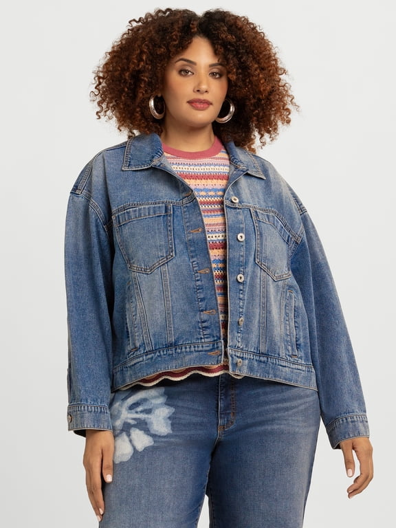 Women's Plus Swing Denim Jacket with Back Pleat, Sizes 0X-4X